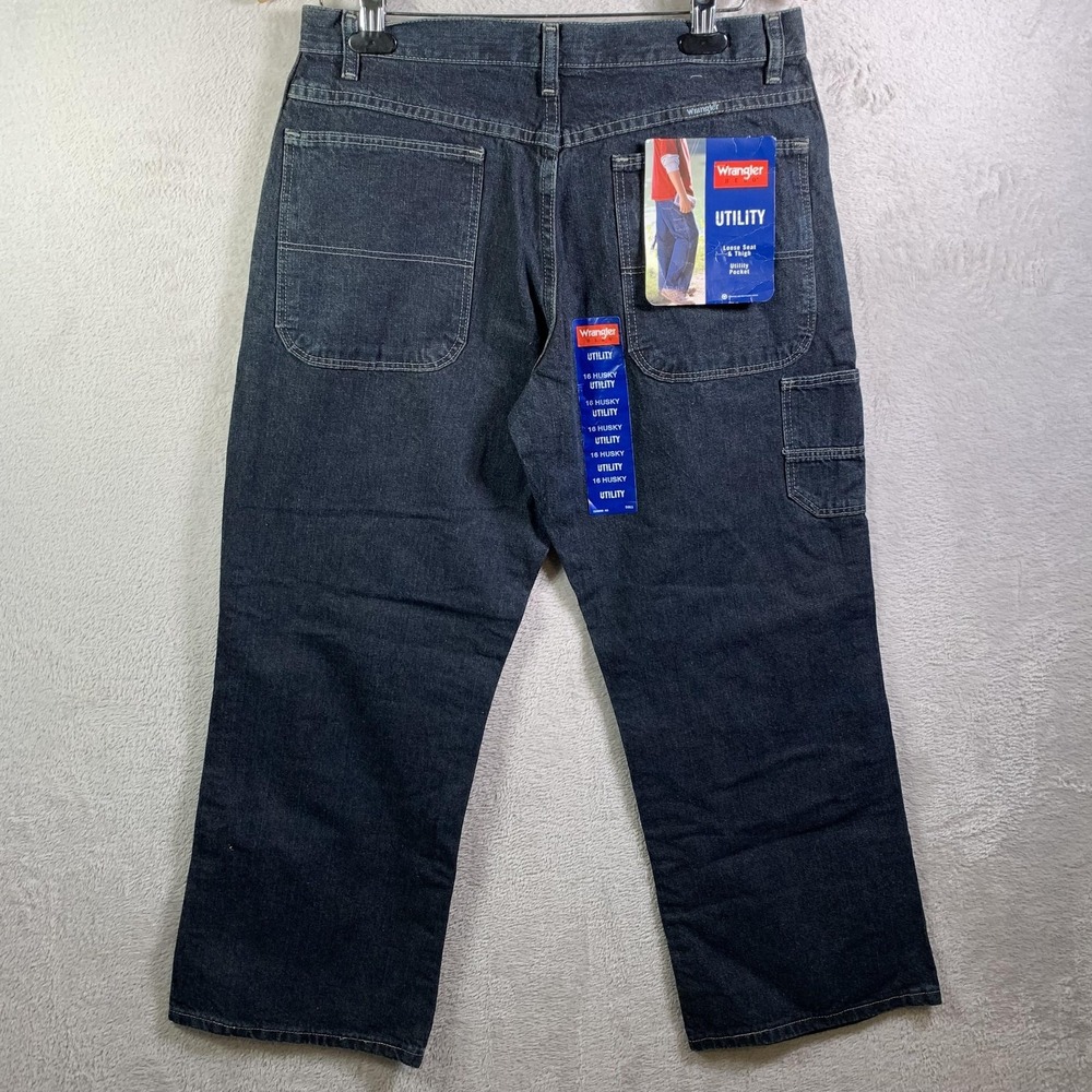 Wrangler Utility Jeans Boys 16 Husky 30x29 Blue Relaxed Straight Denim NEW